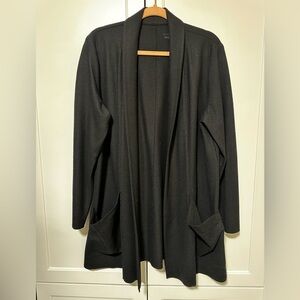 Eileen Fisher Black Boiled Wool Black Long Cardigan Sz L